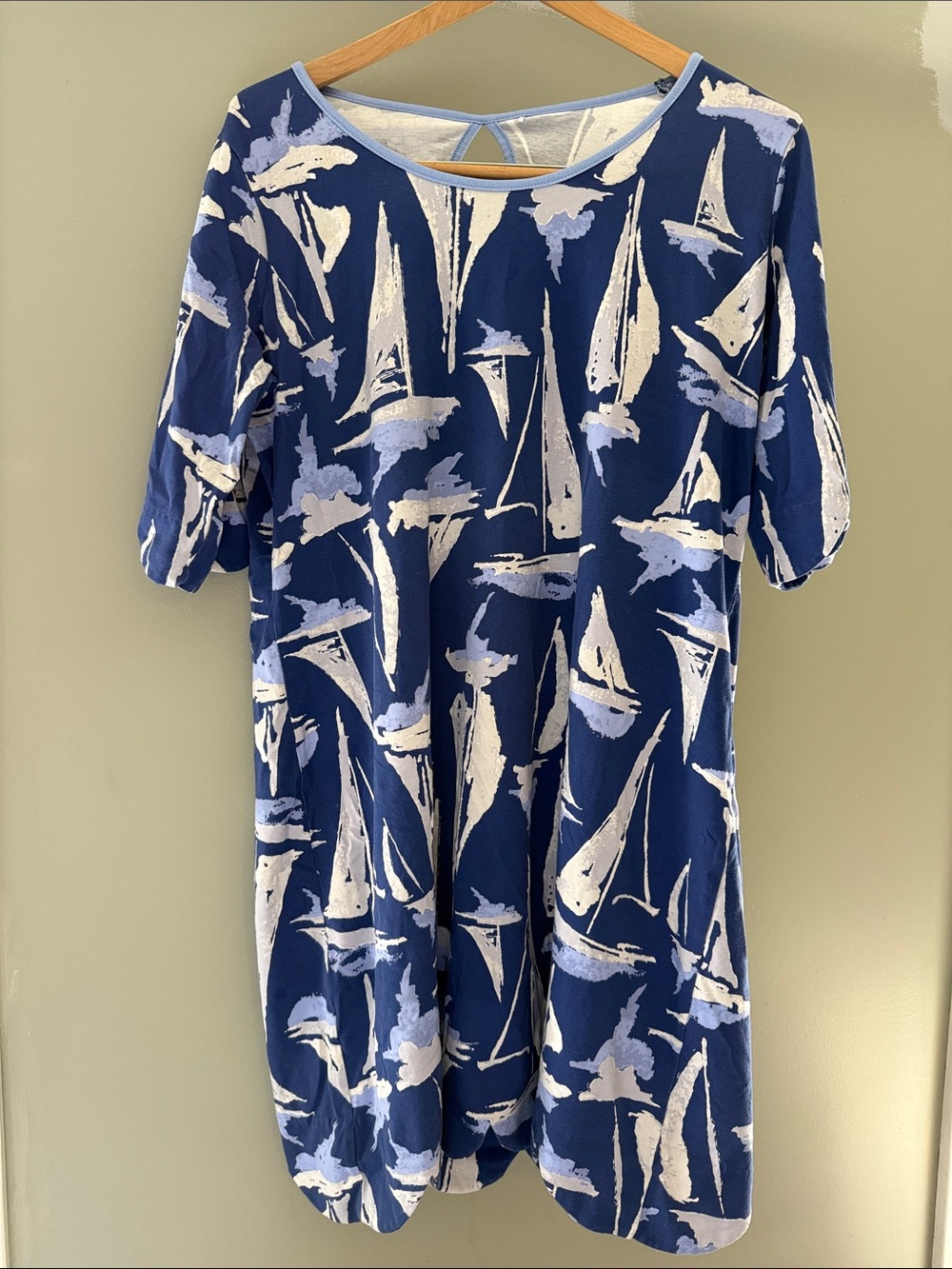 Ana Clare Printed Navy Sailboat Midi Dress XL
